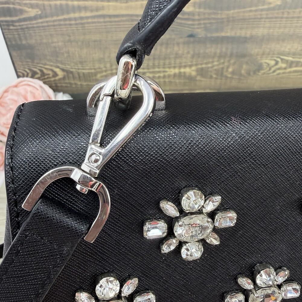 Michael Kors Ava Black Leather and Rhinestone Crossbody Satchel Purse - Picture 6 of 12